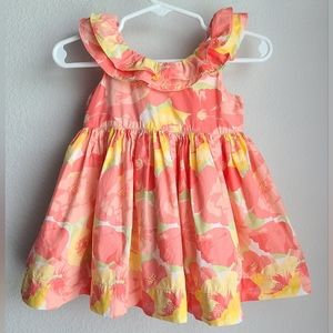 Janie and Jack Girls Peach / Pink / Yellow Dress, Sz 3-6M